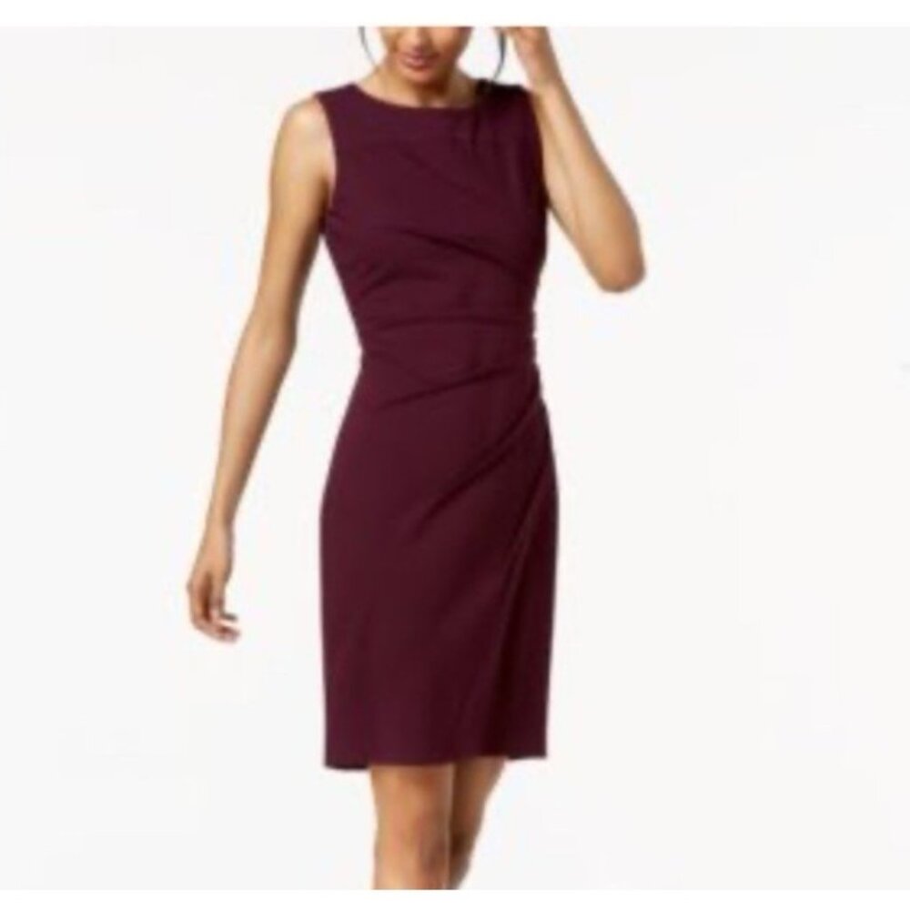 Calvin Klein Sleeveless Sheath Dress in Deep Burgundy